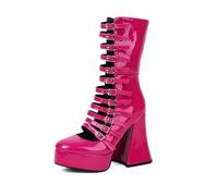 Donna Sandali Platform Gothic Scarpe col Tacco Impermeabili Stivali Alti Spessi Punk Fibbia Cerniera Punta Chiusa Estate Décolleté per Scuola Feste Lavoro Ballo appuntamento 4.84IN(Rose Red,43 EU)