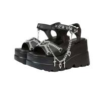 Donna Sandali Platform Gothic Scarpe col Tacco Scarpe Aperte Zeppa Rivetto a Catena a Cuore Scarpe Basse e Spesse Punk Estate Décolleté Scarpe per Scuola, Feste, Lavoro, Spiaggia, Appuntamenti(36 EU)