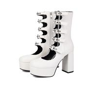 Donna Sandali Platform Gothic Scarpe col Tacco Stivaletti alla Caviglia Cinturino con Fibbia Regolabile Punk Estate Décolleté per Scuola, Feste, Lavoro, Ballo, Appuntamenti 4.13IN(White,35 EU)