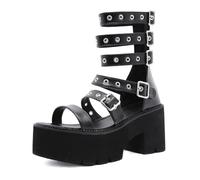 Donna Sandali Platform Gothic Scarpe col Tacco Zeppa Stivali Spessi alla Caviglia Punta Aperta Cava Fibbia Blocco Punk Estate Décolleté per Cosplay Feste Lavoro Balli Appuntamenti Nero 3,14 in(39 EU)