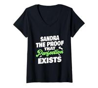Donna Sandra La Prova Che La Perfezione Esiste Divertente Nome Sandra Maglietta con Collo a V