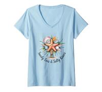 Donna Sandy Toes & Baci salati Sea Life Maglietta con Collo a V