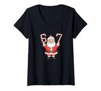 Donna Santa 6-7 Candy Cane Natale Carino Vacanza Meme Estetica Maglietta con Collo a V