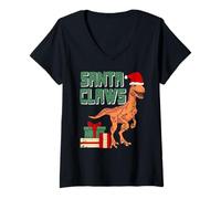 Donna Santa Artigli Dino Divertente con Cappello di Natale Fan Maglietta con Collo a V