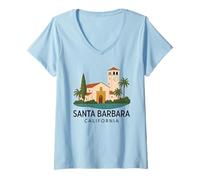 Donna Santa Barbara Beach Retro California Surf Isla Vista Missione Maglietta con Collo a V