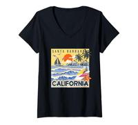 Donna Santa Barbara Sole E Oceano Paradiso Vintage California Surf Maglietta con Collo a V