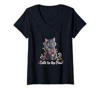 Donna Santa Cat Talk To The Paw Funny Christmas Cool Cat Lover Maglietta con Collo a V