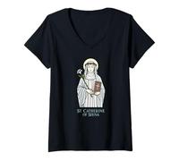 Donna Santa Caterina da Siena Patrona Cattolica Maglietta con Collo a V