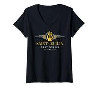 Donna Santa Cecilia Patrono dei Musicisti Arpa Cattolica Maglietta con Collo a V