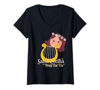 Donna Santa Cecilia Patrono della Musica Musicisti Cattolici Carino Maglietta con Collo a V