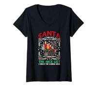 Donna Santa Checks The Nice List I Check The Candle Aisle Maglietta con Collo a V