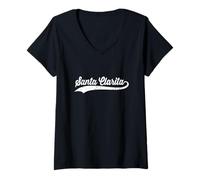 Donna Santa Clarita California Vintage Cursive US Nome Città Retro Maglietta con Collo a V