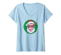 Donna Santa Claus Xmas Merry Christmas Navidad Winter Holiday Maglietta con Collo a V
