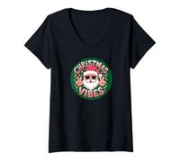 Donna Santa Claus Xmas Merry Christmas Navidad Winter Holiday Maglietta con Collo a V