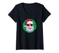 Donna Santa Claus Xmas Merry Christmas Navidad Winter Holiday Maglietta con Collo a V