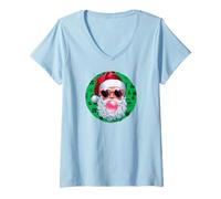 Donna Santa Claus Xmas Merry Christmas Navidad Winter Holiday Maglietta con Collo a V