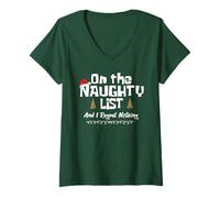 Donna Santa Claus Xmas On The Naughty List Lista Natale Vacanze Maglietta con Collo a V