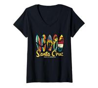 Donna Santa Cruz California - Tavola da surf, motivo: palme Maglietta con Collo a V