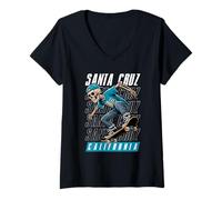 Donna Santa Cruz California Tee, Scheletro in Cappello Old School Skater Maglietta con Collo a V