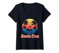 Donna Santa Cruz Vintage Beach Sunset California Summer Santa Cruz Maglietta con Collo a V
