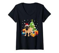 Donna Santa English Mastiff Dog Christmas Tree Gifts Xmas Matching Maglietta con Collo a V