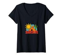 Donna Santa Fe Adobe Tramonto Sud-Ovest Deserto Sunscape Stile Maglietta con Collo a V