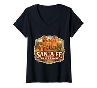 Donna Santa Fe New Mexico Souvenir Città Stato Capitale Vintage Maglietta con Collo a V