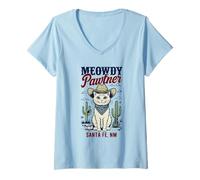 Donna Santa Fe, New Mexico, USA, divertente disegno a forma di gatto Meowdy Pawtner Maglietta con Collo a V
