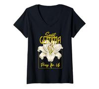 Donna Santa Gemma Galgani Saints Catholic Lily Purity Maglietta con Collo a V