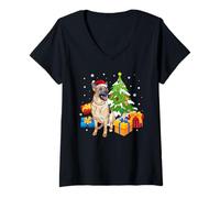 Donna Santa German Shepherd Dog Christmas Tree Gifts Xmas Matching Maglietta con Collo a V
