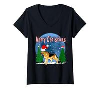 Donna Santa German Shepherd Dog Holiday Merry Christmas Xmas Maglietta con Collo a V