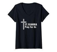 Donna Santa Gianna Prega per Noi Santa Patronato Cattolico Maglietta con Collo a V