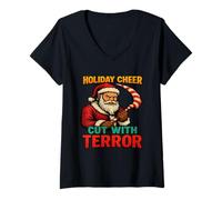 Donna Santa Holiday Cheer| Divertente Horror Natale Maglietta con Collo a V