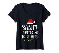 Donna Santa Invited Me To Be Here Funny Christmas Party Holiday Maglietta con Collo a V