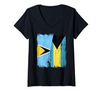 Donna Santa Lucia Bahamas mezza bandiera Saint Lucian Bahamas Jersey Maglietta con Collo a V