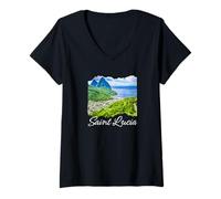 Donna Santa Lucia Isola Souvenir Mar dei Caraibi Santa Lucia Maglietta con Collo a V