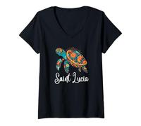 Donna Santa Lucia Isola Souvenir Mar dei Caraibi Santa Lucia Maglietta con Collo a V