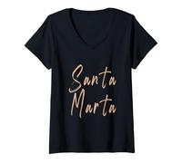 Donna Santa Marta Colombia Design Elegante Vintage Maglietta con Collo a V
