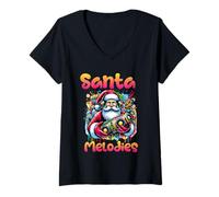 Donna Santa Melodies Music Funny Christmas Costume Maglietta con Collo a V