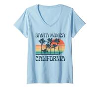 Donna Santa Monica California Vacanze Estive Vintage Maglietta con Collo a V