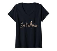 Donna Santa Monica California Vintage design elegante Maglietta con Collo a V