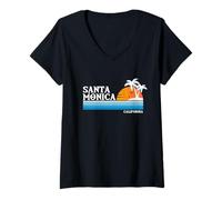 Donna Santa Monica USA Vacanza tropicale Vintage anni '80 Stile Tramonto Maglietta con Collo a V