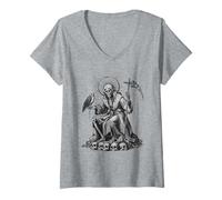 Donna Santa Muerte divinità Messicana Folklore Maglietta con Collo a V