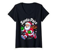 Donna Santa Pace Christmas Running Runner Costume Xmas 5k Marathon Maglietta con Collo a V