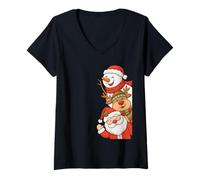Donna Santa Reindeer Snowman Friends Christmas Kids Xmas Holiday Maglietta con Collo a V