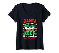 Donna Santa Runs on Christmas Biscuits And Gravy Keep The Maglietta con Collo a V
