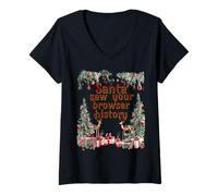 Donna Santa Saw Your Browser History Funny Christmas Tee Maglietta con Collo a V