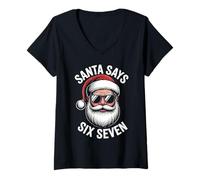Donna Santa Says 67 Christmas Meme Cool Beard Occhiali da Sole Maglietta con Collo a V