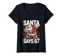 Donna Santa Says 67 Six Seven Funny Christmas Meme Pigiama Party Maglietta con Collo a V