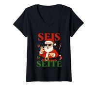 Donna Santa SEIS Seite Six Seven Christmas 67 Meme Maglietta con Collo a V